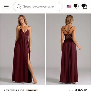 Azazie Burgundy Gown with Crisscross Back